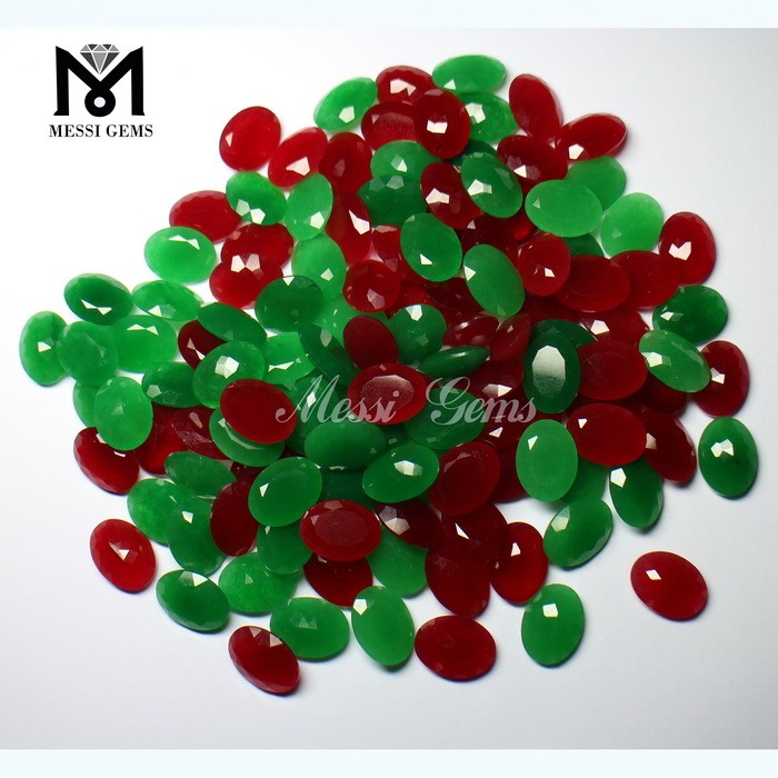 卸売楕円形緑赤翡翠石