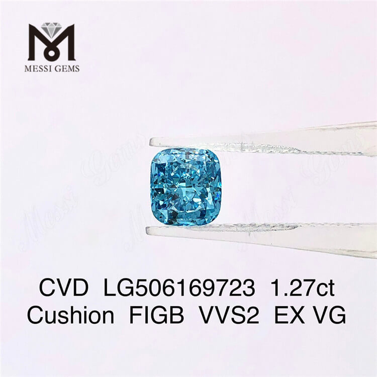1.27ct FIG クッション カット VVS ラボ作成ブルー ダイヤモンド 6.55X5.93X3.97MM