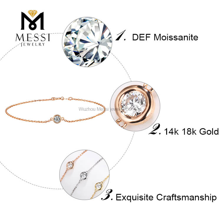 女性 18K 14K 10K ローズゴールド ジュエリー ブレスレット 0.3 カラット - 1 カラット DEF VVS モアサナイト ブレスレット